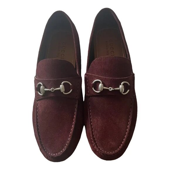 GUCCI Burgundy suede men drivers shoes with silver horsebit UK 9 main image 11